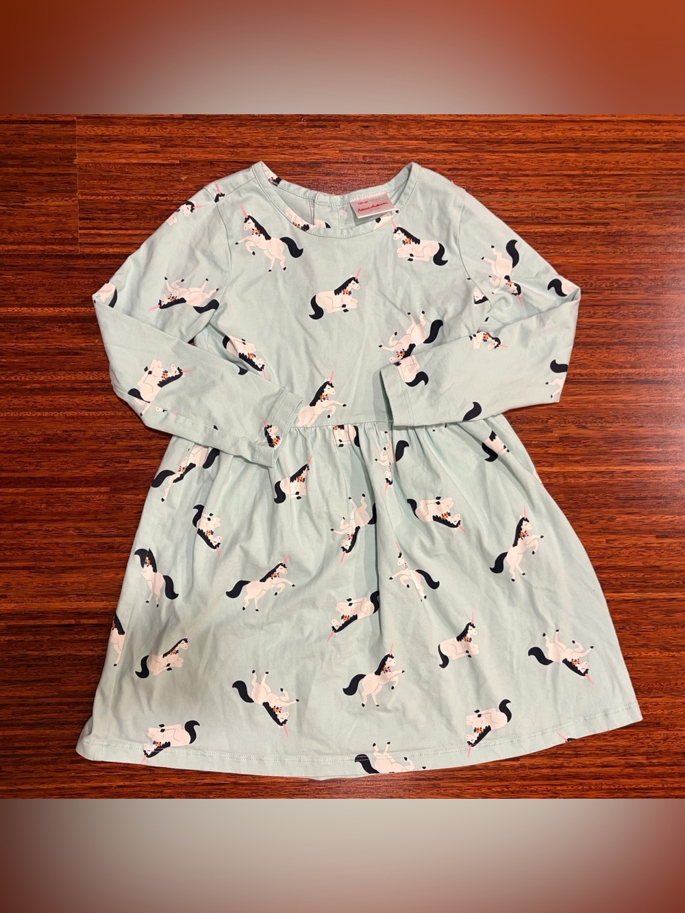 Hanna Andersson Mint Green Cotton Unicorn Long Sleeve Play Dress
